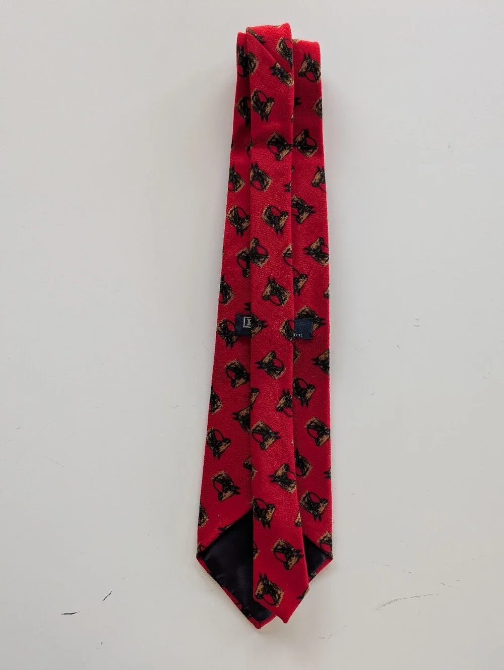 POLO Ralph Lauren VINTAGE Horse Equestrian Pony Red Tie Wool Made In USA